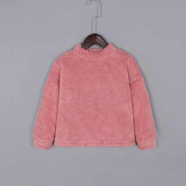 

Toddler Girls Drop Shoulder Flannel Sweatshirt, Coral pink