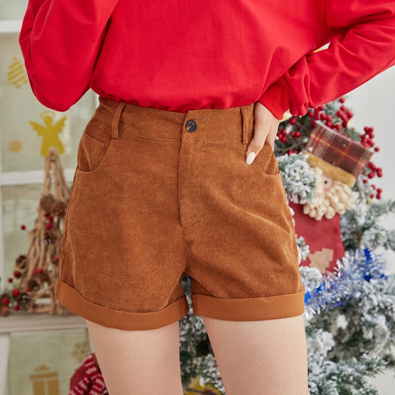 

Corduroy Cuffed Shorts, Brown