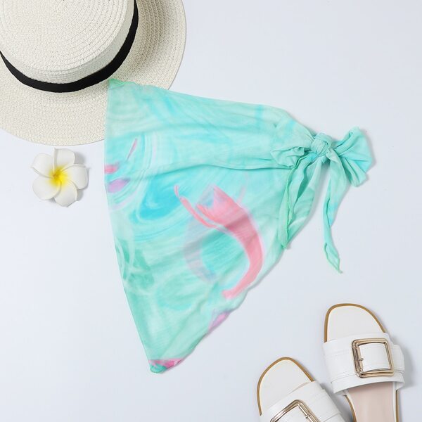 

Allover Graphic Sheer Beach Skirt, Mint green