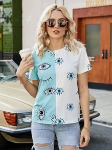 SHEIN Unity Áo thun Con số Giải trí - Xanh và trắng - Xem 4