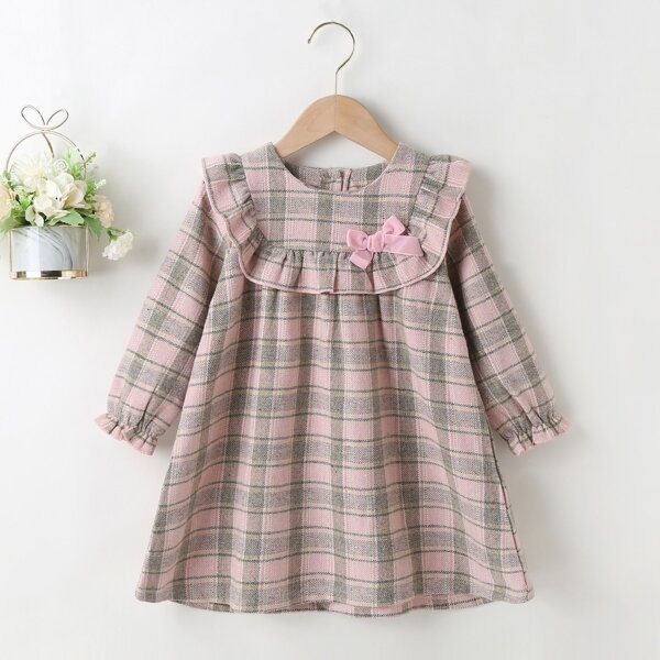 

Toddler Girls Plaid Ruffle Trim Bow Front Dress, Multicolor