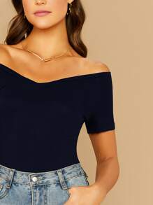 SHEIN Privé Top unicolor de hombros descubiertos - Azul Marino - Ver 4