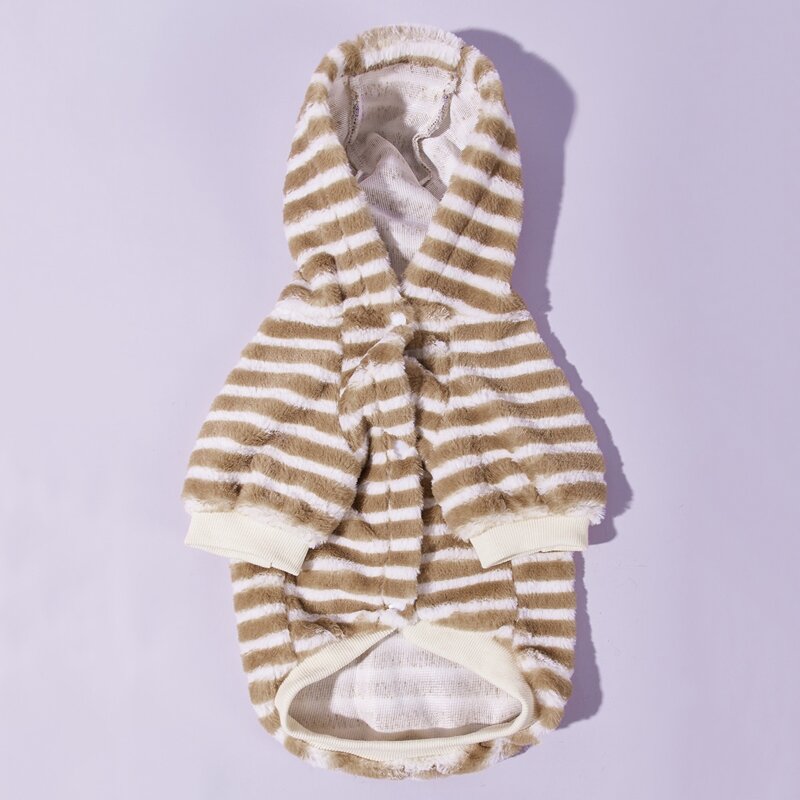 

Striped Hooded Plush Pet Coat, Beige
