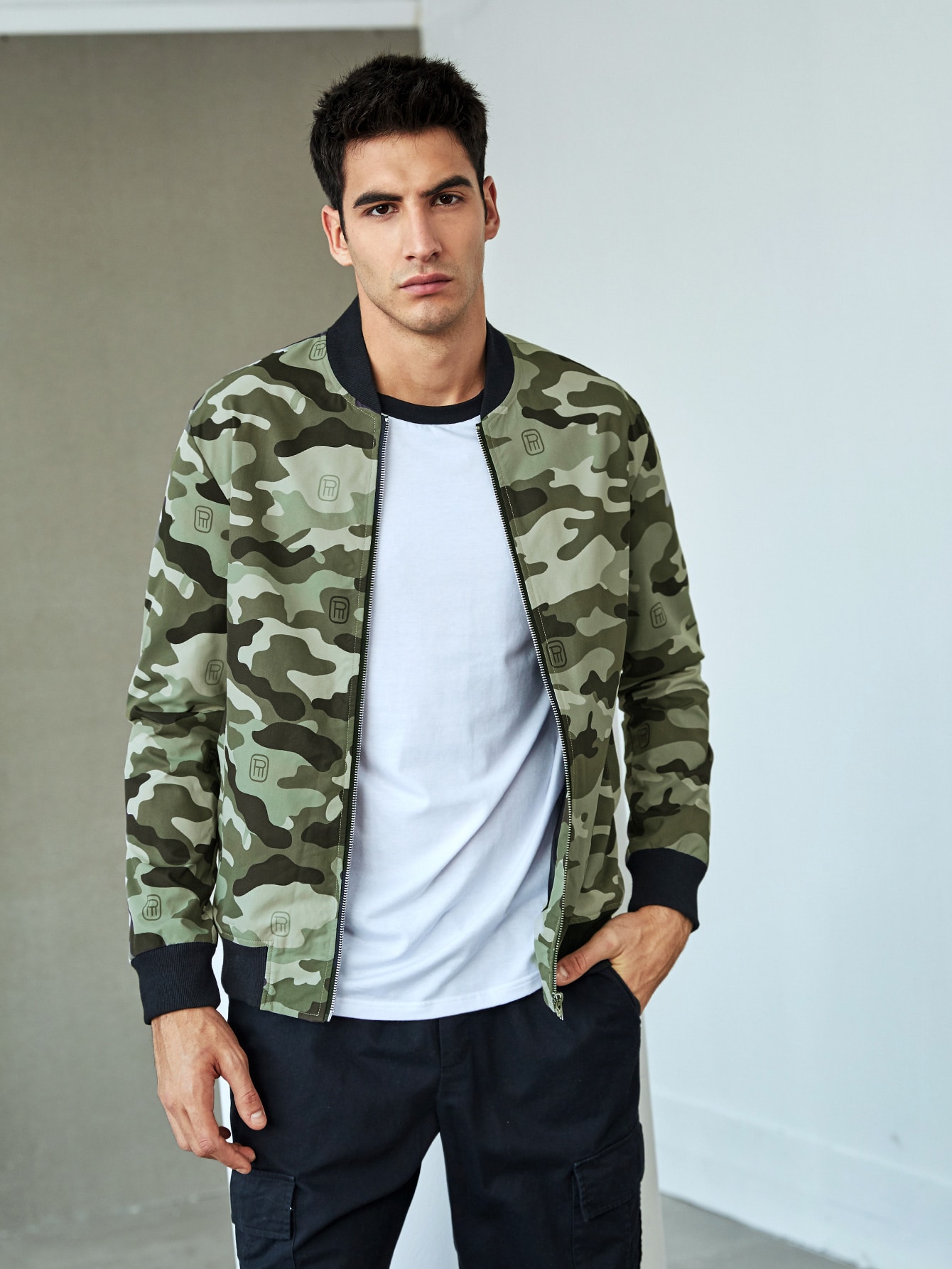 SHEIN Chaqueta bomber de camuflaje con cremallera para hombre | Mode de  Mujer | SHEIN España