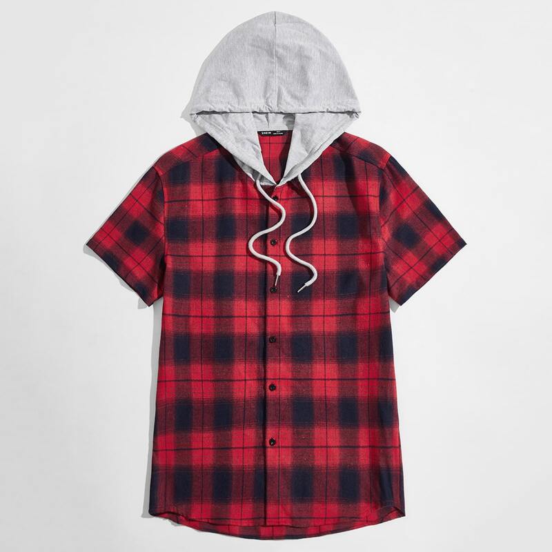 

Guys Contrast Drawstring Hooded Tartan Shirt, Multicolor