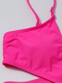 霓虹粉紅裹身側繫帶比基尼套組夏日海灘 - 粉色 - 查看 5