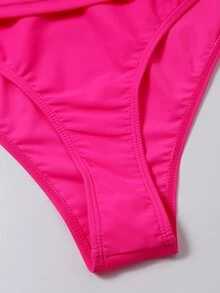 霓虹粉紅裹身側繫帶比基尼套組夏日海灘 - 粉色 - 查看 6