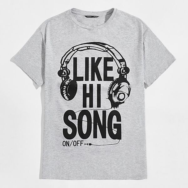 

Men Letter Graphic Tee, Light grey