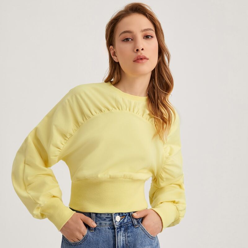 

Batwing Sleeve Solid Pullover, Yellow