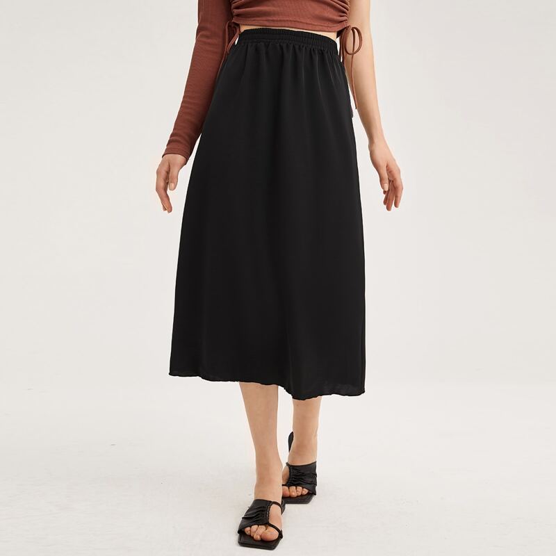 

Elastic Waist Solid Skirt, Black