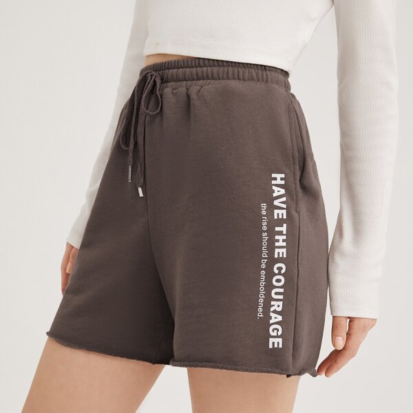 

Slogan Graphic Track Shorts, Brown
