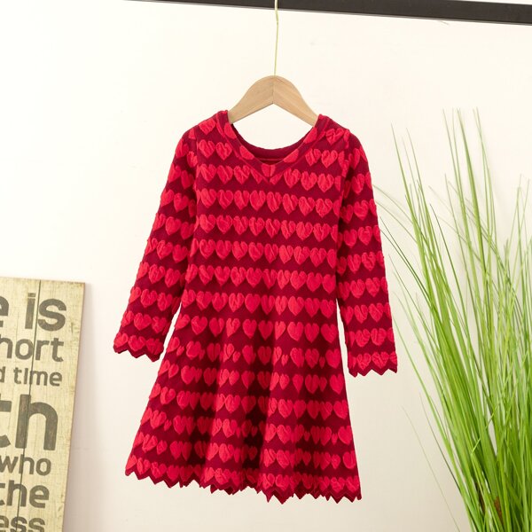 

Toddler Girls Allover Heart Pattern Sweater Dress, Red