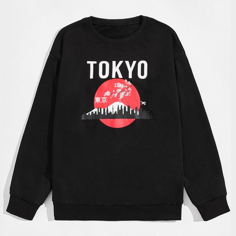 

Guys Floral & Letter Graphic Sweatshirt, Black