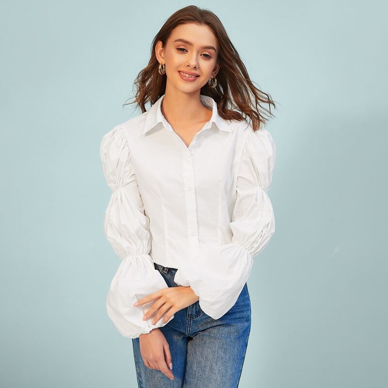 

Collared Lantern Sleeve Blouse, White