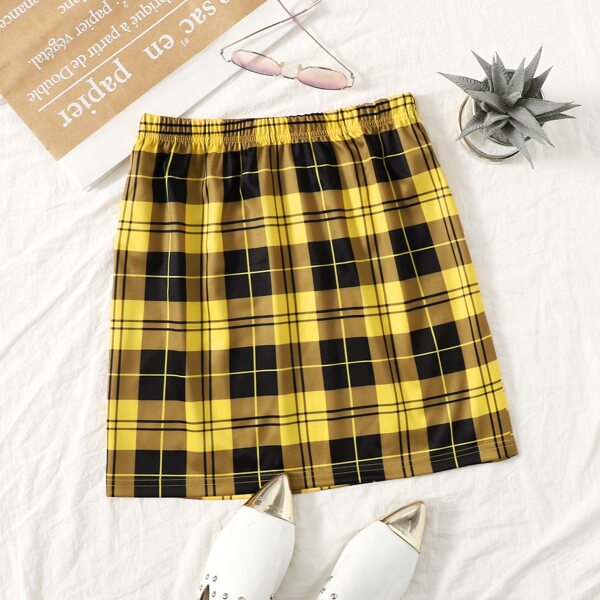 

Elastic Waist Tartan Skirt, Multicolor