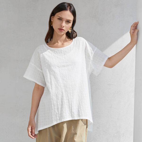 

Solid Drop Shoulder High Low Top, White