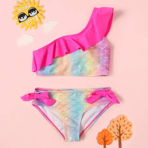 

Toddler Girls Fish Scales Metallic Ruffle Bikini Swimsuit, Multicolor