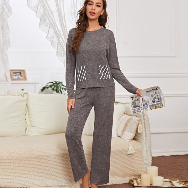 

Striped Pocket Lounge Set, Dark grey