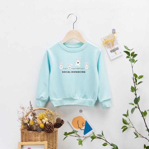 

Toddler Girls Rabbit And Slogan Graphic Sweatshirt, Mint blue