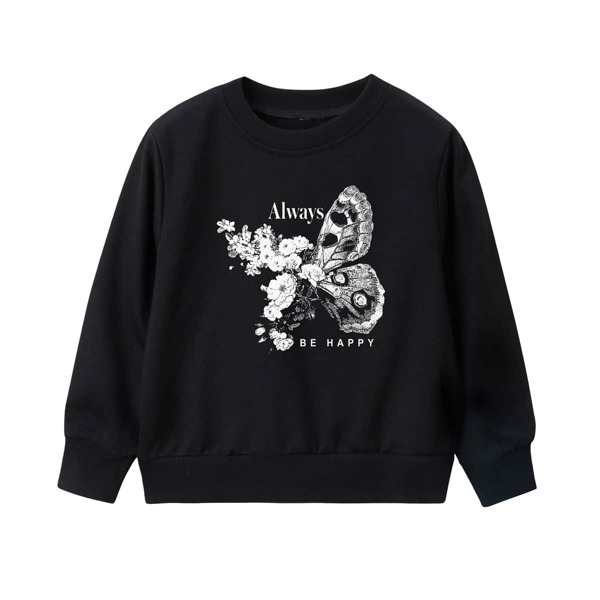 

Girls Floral And Slogan Graphic Sweatshirt, Black