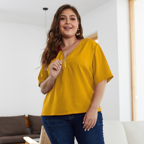 

Plus Half Zip Blouse, Yellow