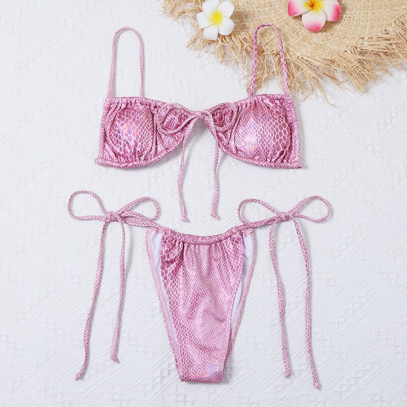 

Triangle Tie Side Bikini Swimsuit, Pink