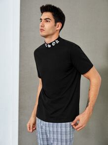 Manfinity NXTstreet Men Letter Graphic Mock Neck Tee - Black - View 4