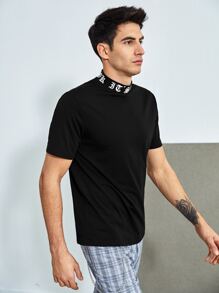 Manfinity NXTstreet Men Letter Graphic Mock Neck Tee - Black - View 6