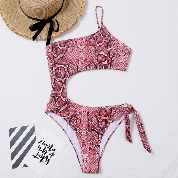 

Snakeskin Cut-out One Piece Swimsuit, Multicolor