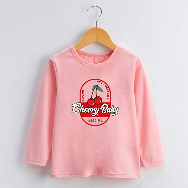 

Toddler Girls Cherry & Slogan Graphic Tee, Pink