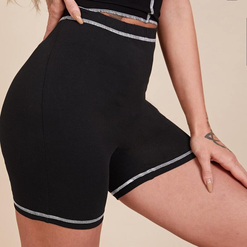 

Stitch Trim Biker Shorts, Black