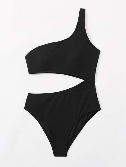 Swim Basics Summer Beach Cut Out One Shoulder One Piece Swimsuit