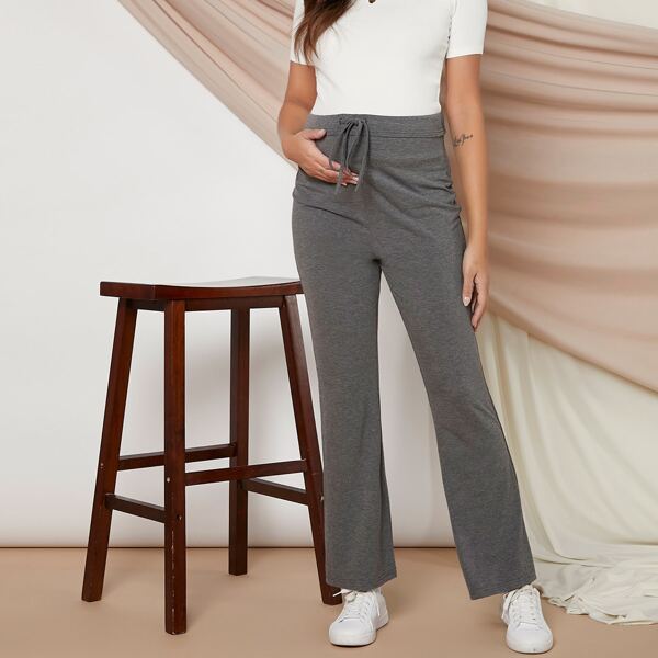 

Maternity Drawstring Waist Marled Knit Pants, Dark grey