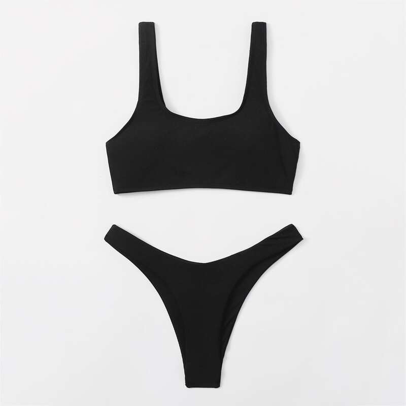 

Rib High Cut Bikini Swimsuit, Black