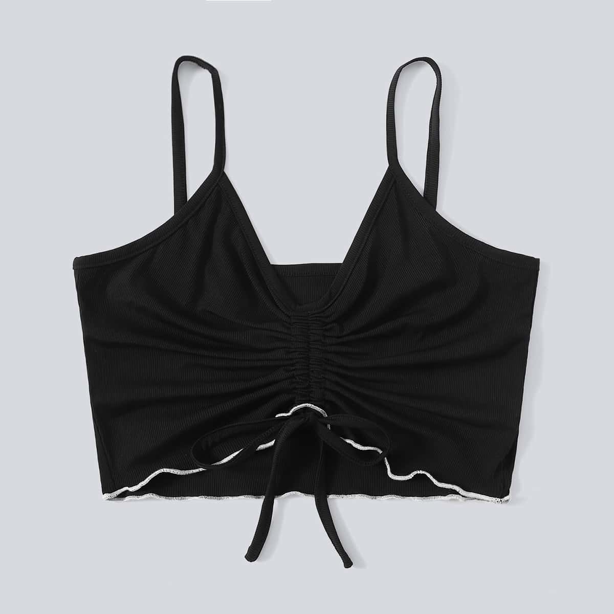 

Drawstring Ruched Crop Cami, Black