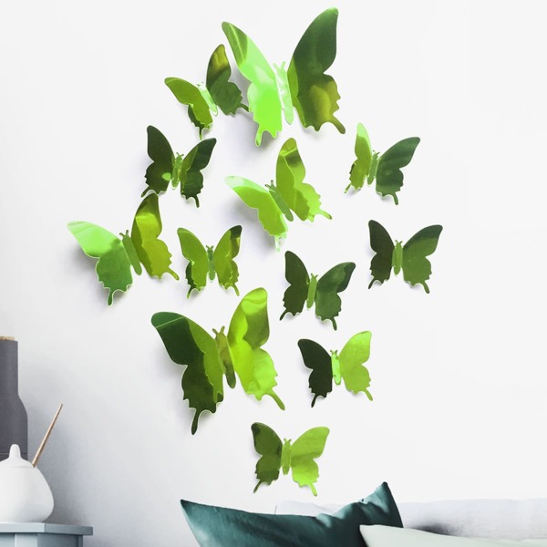 

12pcs Butterfly Shaped Wall Sticker, Green