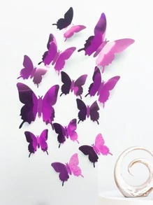 12入組/套3D蝴蝶牆貼,現代寵物蝴蝶貼紙適合婚禮,家庭