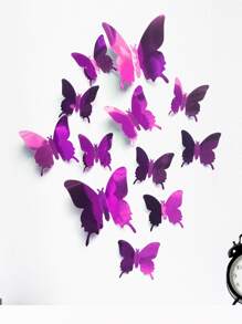 12入組/套3D蝴蝶牆貼,現代寵物蝴蝶貼紙適合婚禮,家庭