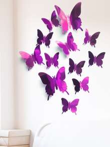 12入組/套3D蝴蝶牆貼,現代寵物蝴蝶貼紙適合婚禮,家庭