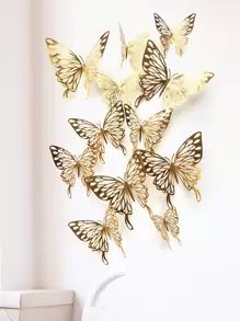 12 piezas Pegatinas de pared de mariposa 3D, pegatinas caladas doradas para decorar dormitorios y escuelas de niños, pegatinas, vinilos decorativos para el hogar, artículos de decoración de primavera para refrescar tu hogar, pegatinas de decoración de festivales, regalos de cumpleaños y graduación - Dorado - Ver 4