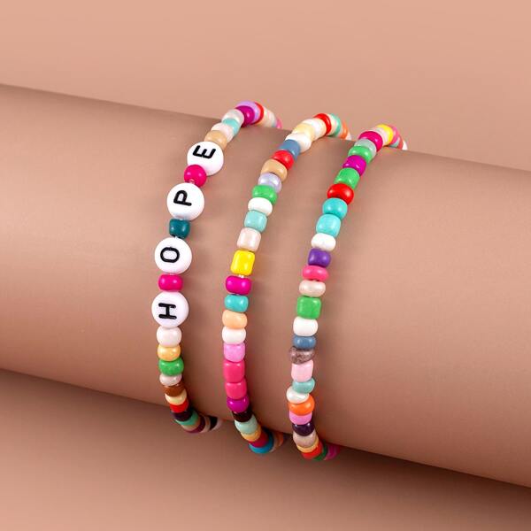 

3pcs Girls Colorful Beaded Bracelet, Multicolor