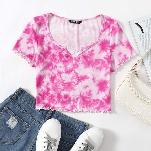 

Lettuce Trim Tie Dye Rib-knit Tee, Multicolor