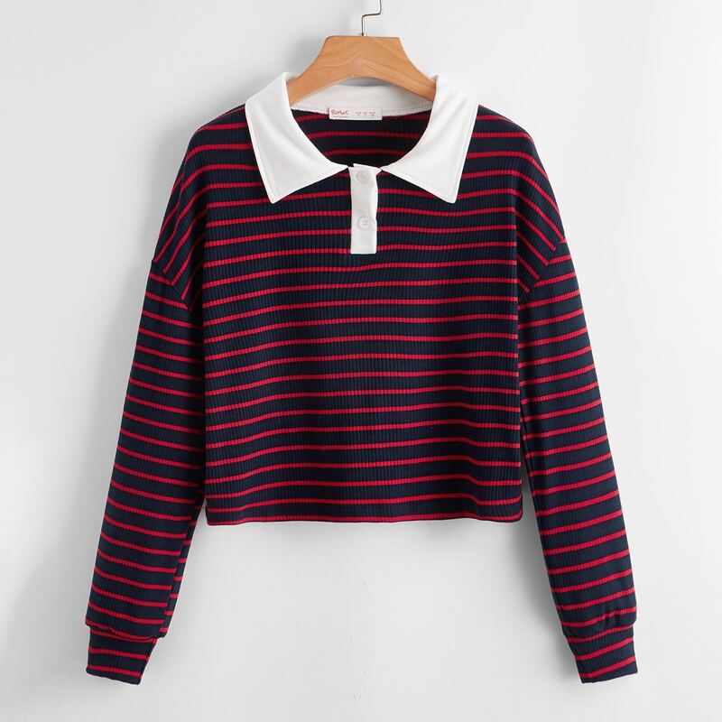 

Polo Neck Striped Tee, Multicolor