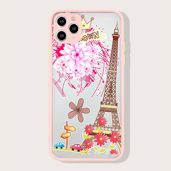 

Eiffel Tower Pattern Contrast Frame iPhone Case, Pink