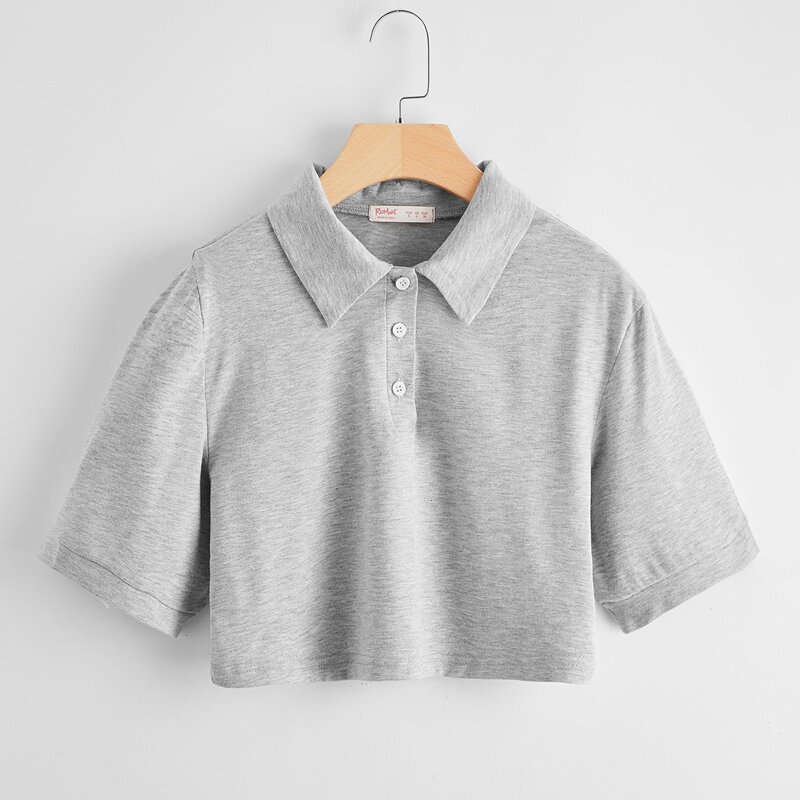 

Polo Neck Crop Tee, Light grey