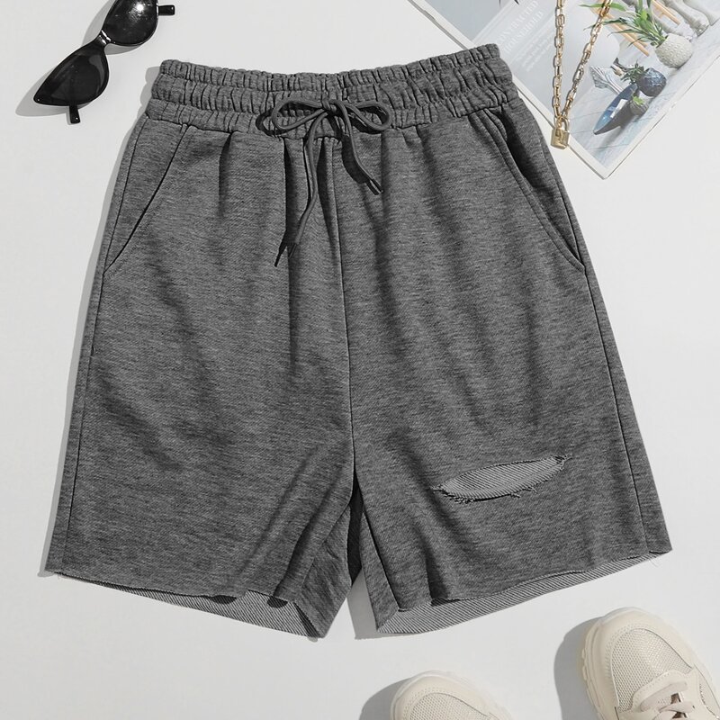 

Cutout Drawstring Shorts, Dark grey