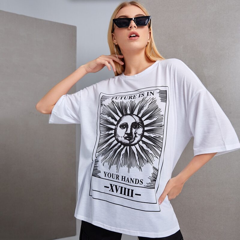 

Slogan Graphic Oversized Tee, White
