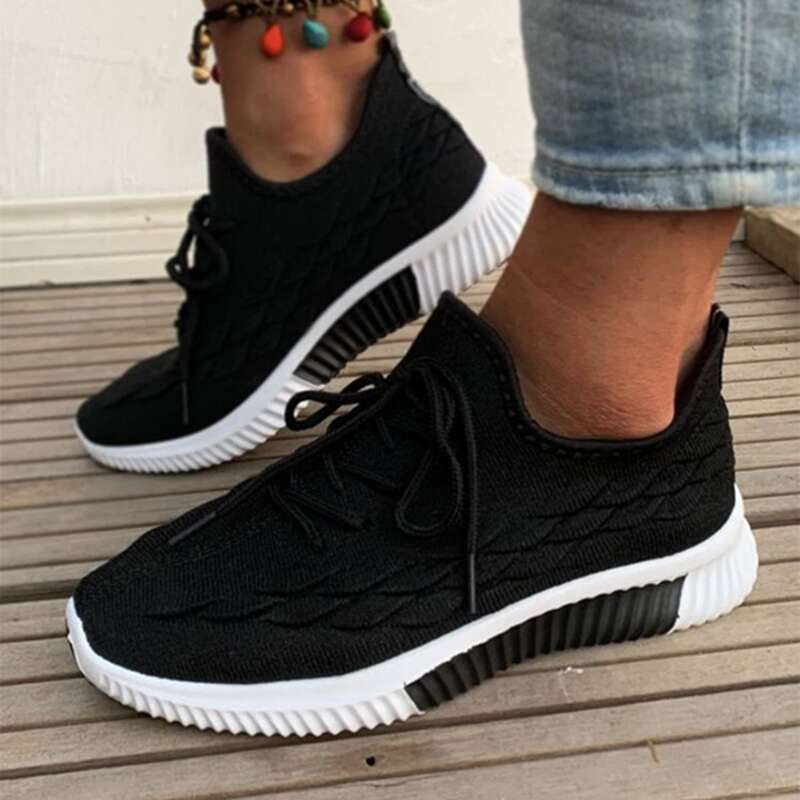 

Lace-up Fish Scale Knit Sneakers, Black