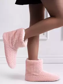 Giày dép lót lông giả hình chữ nhật - Hồng - Xem 1