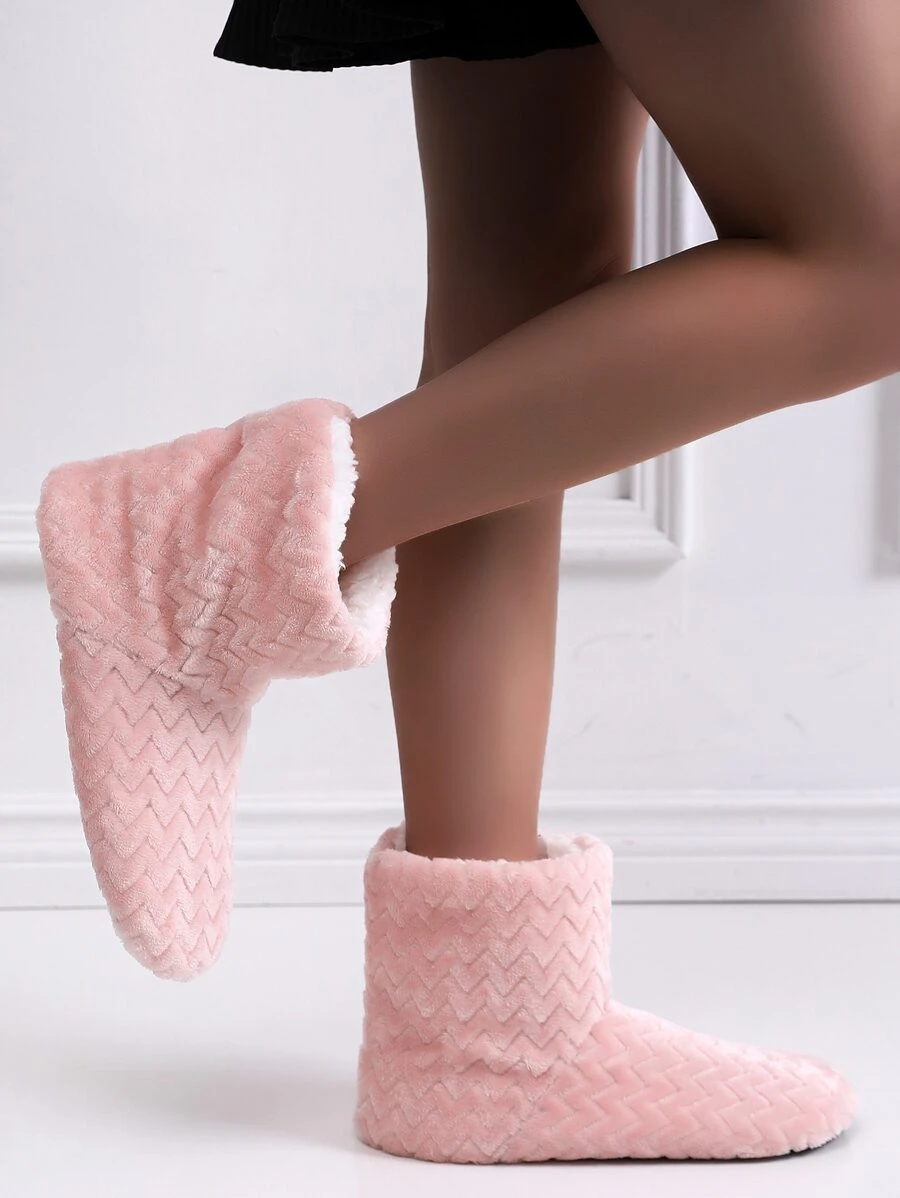 Giày dép lót lông giả hình chữ nhật - Hồng - Xem 1